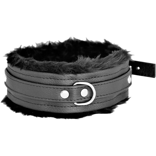 Kiotos Fluffy Inside Black Leather Collar Slike