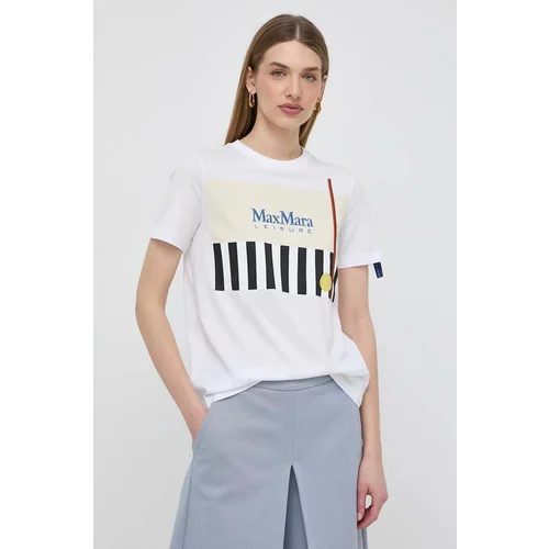 Max Mara Leisure Bombažna kratka majica ženski, bela barva