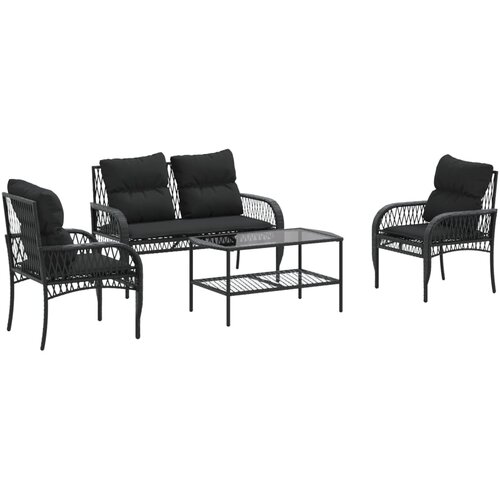 Maison Chic Seti vrtnega pohištva - Vrtna garnitura - Vrtni pohištvo set 4-delna z blazinami črna poli ratan, (21816352) Cene