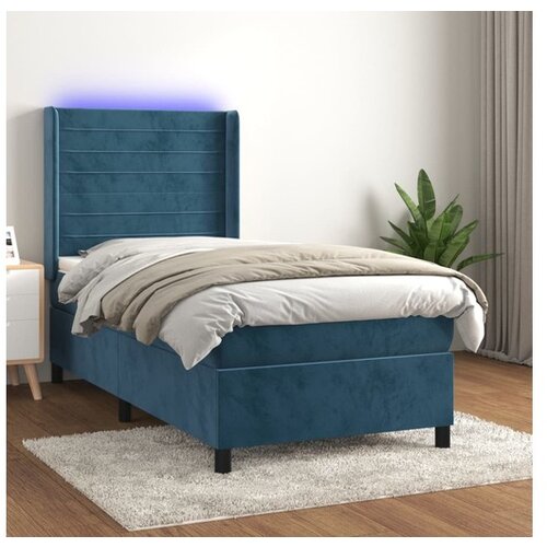 vidaXL Krevet box spring s madracem LED tamnoplavi 90x190 cm baršun Cijene