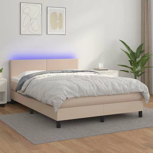  Box spring postelja z vzmetnico LED kapučino 140x200 cm, (20894422)