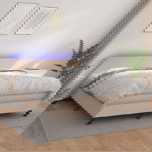  Krevet box spring madrac LED cappuccino 140x200cm umjetna koža Cene