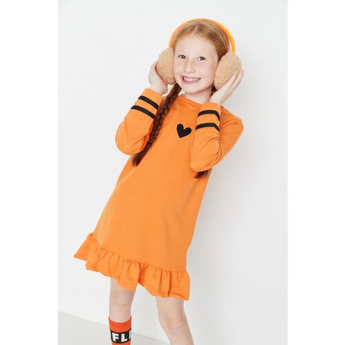 Trendyol Orange Stripe Detailed Embroidery Girl Knitted Dress Slike