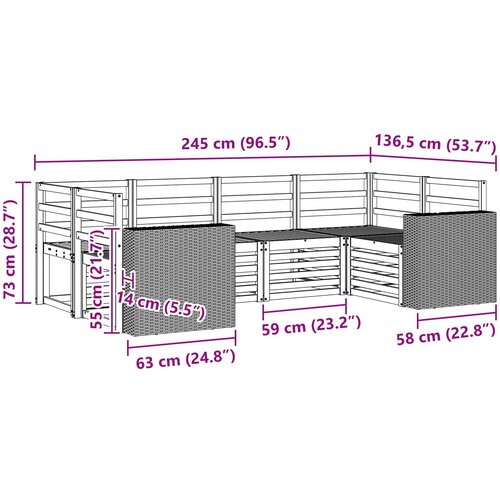  Set vanjskih sofa 6 kom. Prirodna Čvrsto drvo akacije Smeđa 245 x 136,5 x 73 cm Slike