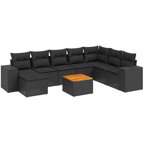  9-dijelni set vrtnih sofa s jastucima crni od poliratana Crna 83 x 62 x 69 cm Slike