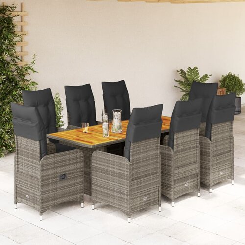 VidaXL Vrtna bistro garnitura 9-delna z blazinami siv poli ratan Slike