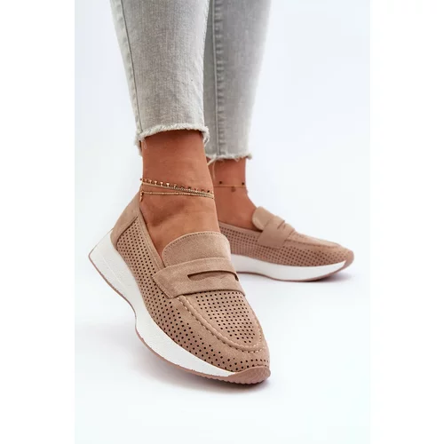 Kesi Women's eco-suede beige loafers on the Inesqua platform