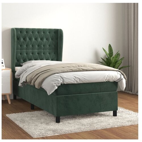 VidaXL Box spring krevet s madracem tamnozeleni 90x200 cm bar&amp;scaron;unasti Slike