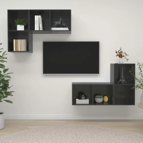 vidaXL Stenska TV omarica 4 kosi visok sijaj siva iverna plošča