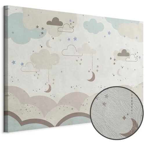  Slika - Cloudy Night Sky - Moons in Brown and Beige Hues Among Clouds and Numerous Little Stars on a Light Background 60x40 Prem Cijene