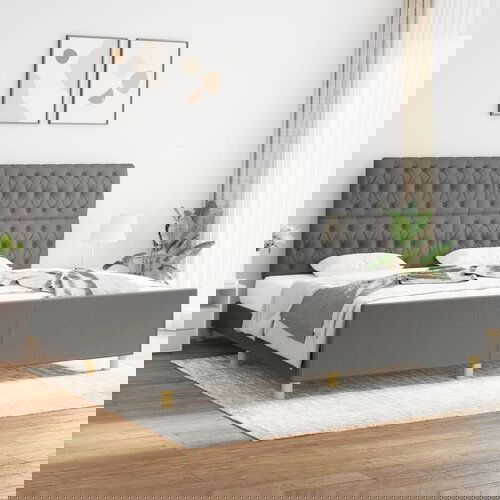 The Living Store Posteljni okvir z vzglavjem temno siv 200x200 cm blago - Posteljni Okvir Z Vzglavjem, (21528585) Cene