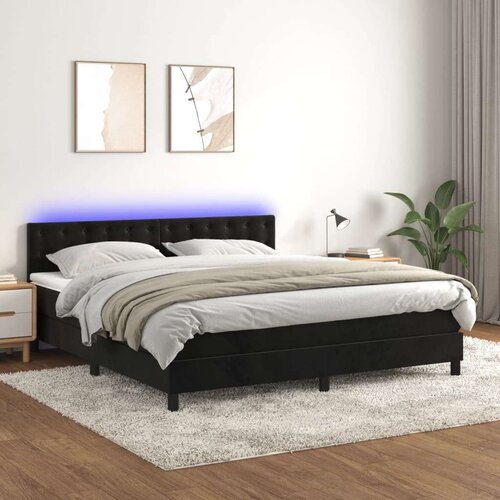 VidaXL Krevet box spring s madracem LED crni 160x200 cm bar&amp;scaron;un Slike