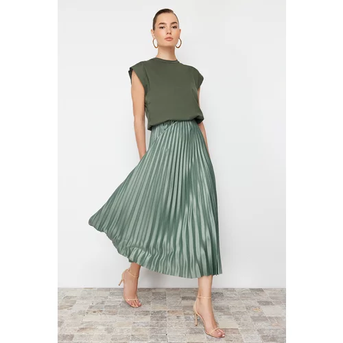 Trendyol Mint Pleated Maxi Knitted Skirt