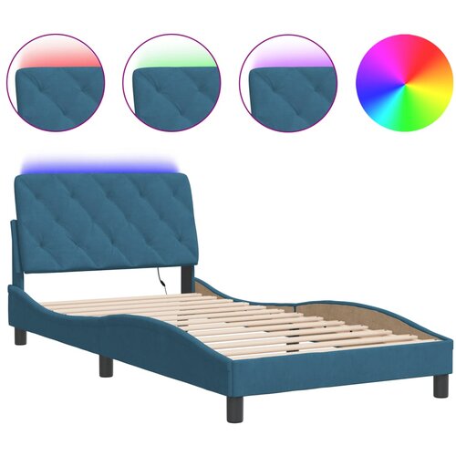 Maison Chic Posteljni okvir - Enojna postelja - Postelja za odrasle z LED lučkami moder 100x200 cm žamet, (21695049) Cene