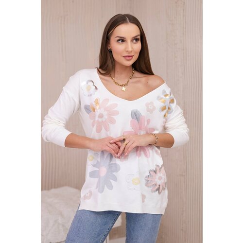 Kesi Sweater blouse with colorful flowers pink+gray Cene