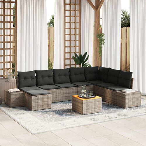 VidaXL 9-delni vrtni kavč z blazinami siva Poly Rattan Acacia Slike