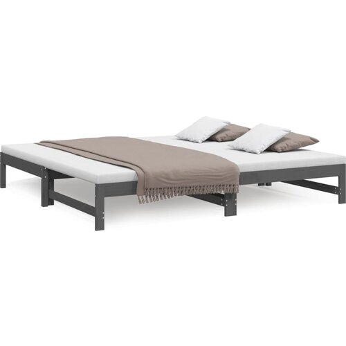VidaXL Izvlečna dnevna postelja siva 2x(90x200) cm trdna borovina, (20723485) Slike