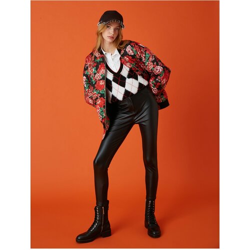 Koton Leather Look Slit Detailed Skinny Trousers Slike