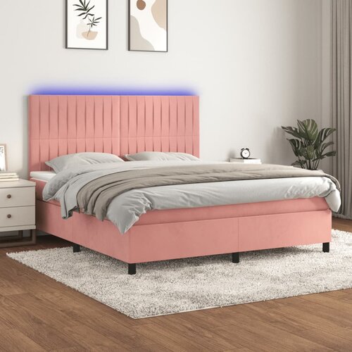  box spring s madracem LED ružičasti 160x200cm baršunasti Cene