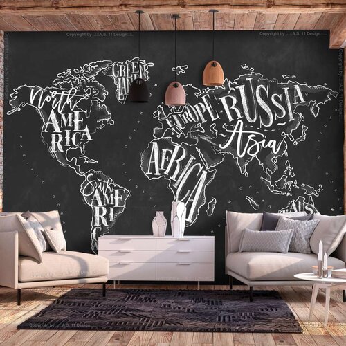  Samoljepljiva foto tapeta - Retro Continents (Black) 245x175 Slike