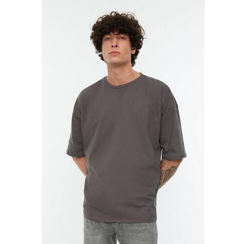 Trendyol Anthracite Men's Basic 100% Cotton Crew Neck Oversized Short Sleeved T-Shirt Slike