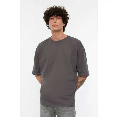Trendyol Anthracite Men's Basic 100% Cotton Crew Neck Oversized Short Sleeved T-Shirt