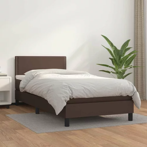  Box spring postelja z vzmetnico rjav 100x200 cm umetno usnje, (20725070)