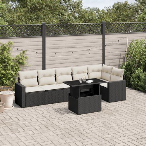 VidaXL 7-dijelni set vrtnih sofa od poliratana s jastucima crni Slike