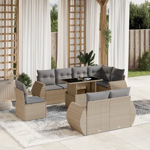 vidaXL 9-dijelni set vrtnih sofa s jastucima bež od poliratana Cijene