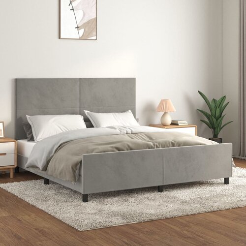 The Living Store Posteljni okvir z vzglavjem svetlo siv 180x200 cm žamet - Posteljni Okvir Z Vzglavjem, (21489624) Slike