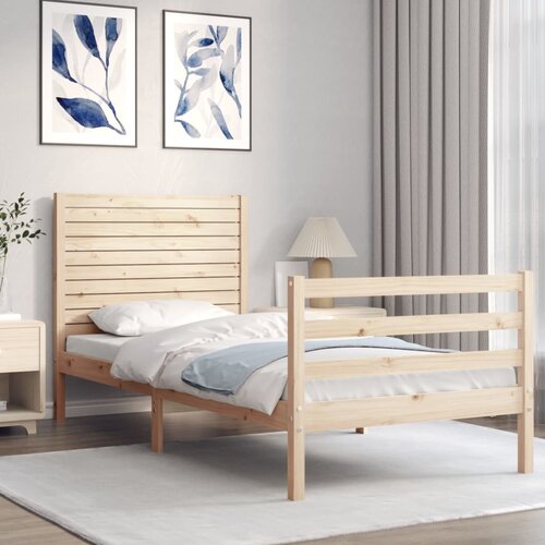  The Living Store Posteljni okvir z vzglavjem 100x200 cm trden les - Posteljni Okvir, (21445926) Slike