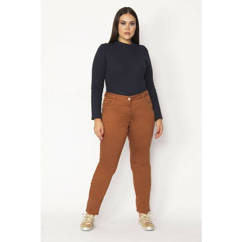 Şans Women's Plus Size Cinnamon Lycra Gabardine Fabric 5 Pocket Trousers Slike