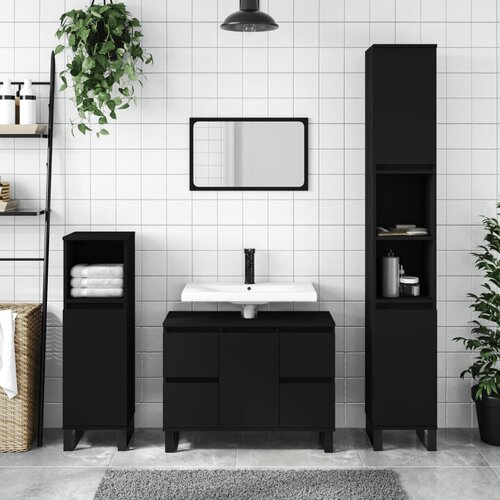 The Living Store Kopalniška omarica črna 80x33x60 cm inženirski les - Kopalniška Omarica, (21436845) Cene