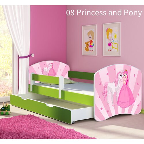  Dječji krevet ACMA s motivom, bočna zelena + ladica 160x80 cm 08 Princess with Pony Cene