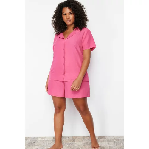 Trendyol Curve Pink Shirt Collar Woven Pajama Set