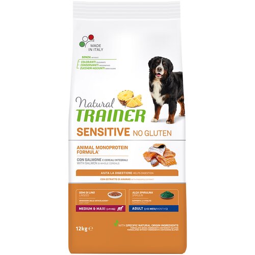 Natural trainer Sensitive No Gluten Adult Medium/Maxi z lososom - Varčno pakiranje: 2 x 12 kg Slike