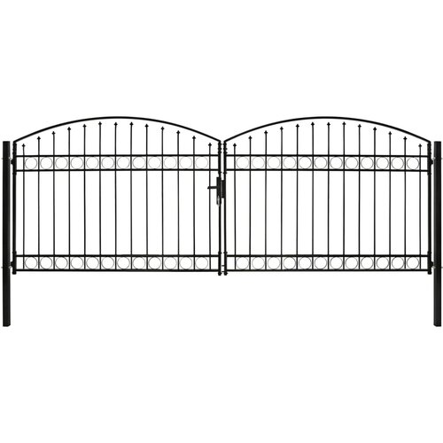 vidaXL Dvojna vrata za ograjo zaobljena jeklo 400x150 cm črna Cene