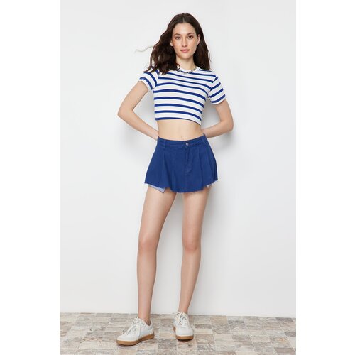 Trendyol Navy Pleated Denim Shorts & Bermuda Slike