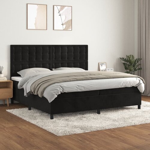 VidaXL Box spring postelja z vzmetnico črna 200x200 cm žamet Slike
