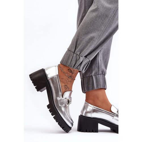 WS1 Women's Leather Half-Boots On Massive Heel Silver Lemmitty Cene
