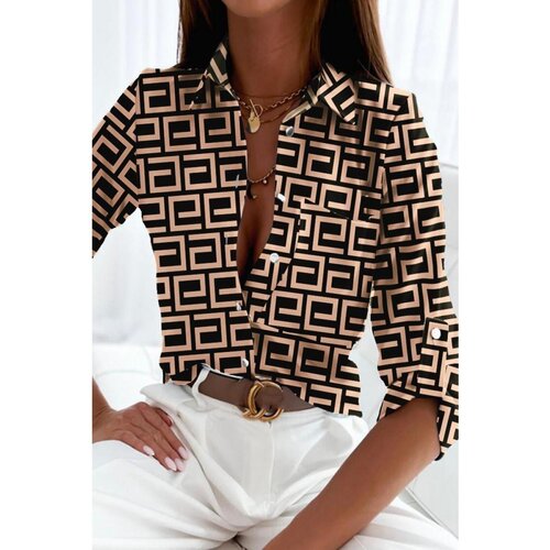 Fenzy Elegantna Bluza S Uzorkom Lavlenta, Crno-Krem Slike