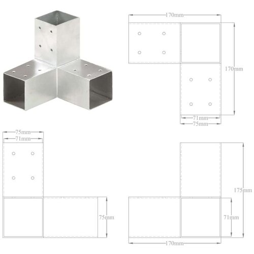 VidaXL spojnik za stupove u y-obliku od pocinčanog metala 71 x 71 mm Slike