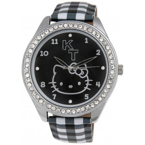 Hello Kitty dečiji kristal crni ručni sat sa kariranim kožnim kaišem Slike