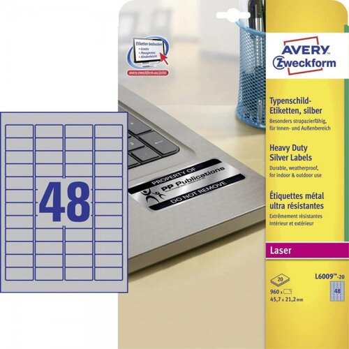 Avery Zweckform Etikete za označevanje, srebrne 45,7 x 21,2 mm - L6009-20 Slike