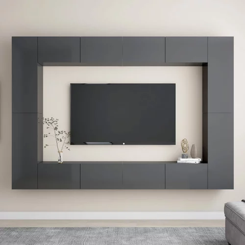 vidaXL Komplet TV omaric 8-delni visok sijaj siva iverna plošča