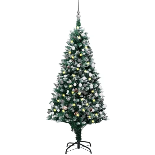 vidaXL umjetno božićno drvce LED s kuglicama i šiškama 150 cm