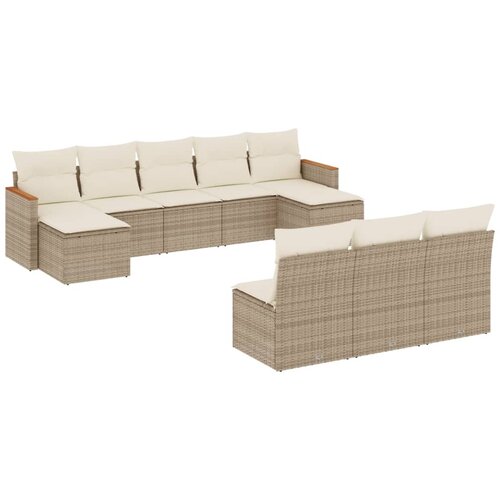  10-dijelni set vrtnih sofa s jastucima bež od poliratana 61 x 62 x 69 cm Slike