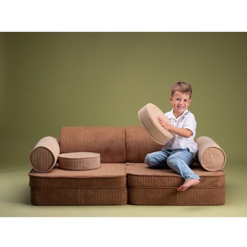 Wigiwama Rjava otro&amp;scaron;ka sedežna garnitura iz rebrastega žameta 132 cm Settee &amp;ndash; Slike