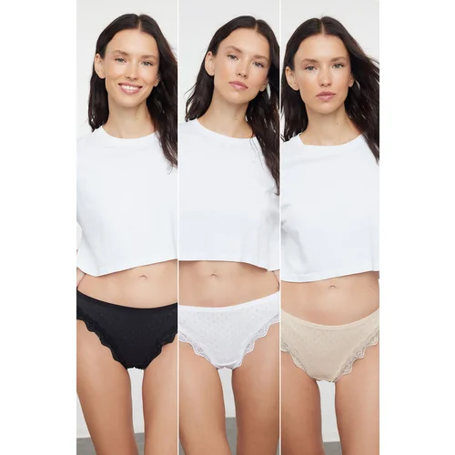 Trendyol Black-White-Skin 3 Pack 100% Cotton Thong Knitted Panties