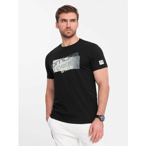 Ombre Men's cotton t-shirt with logo - black Cene